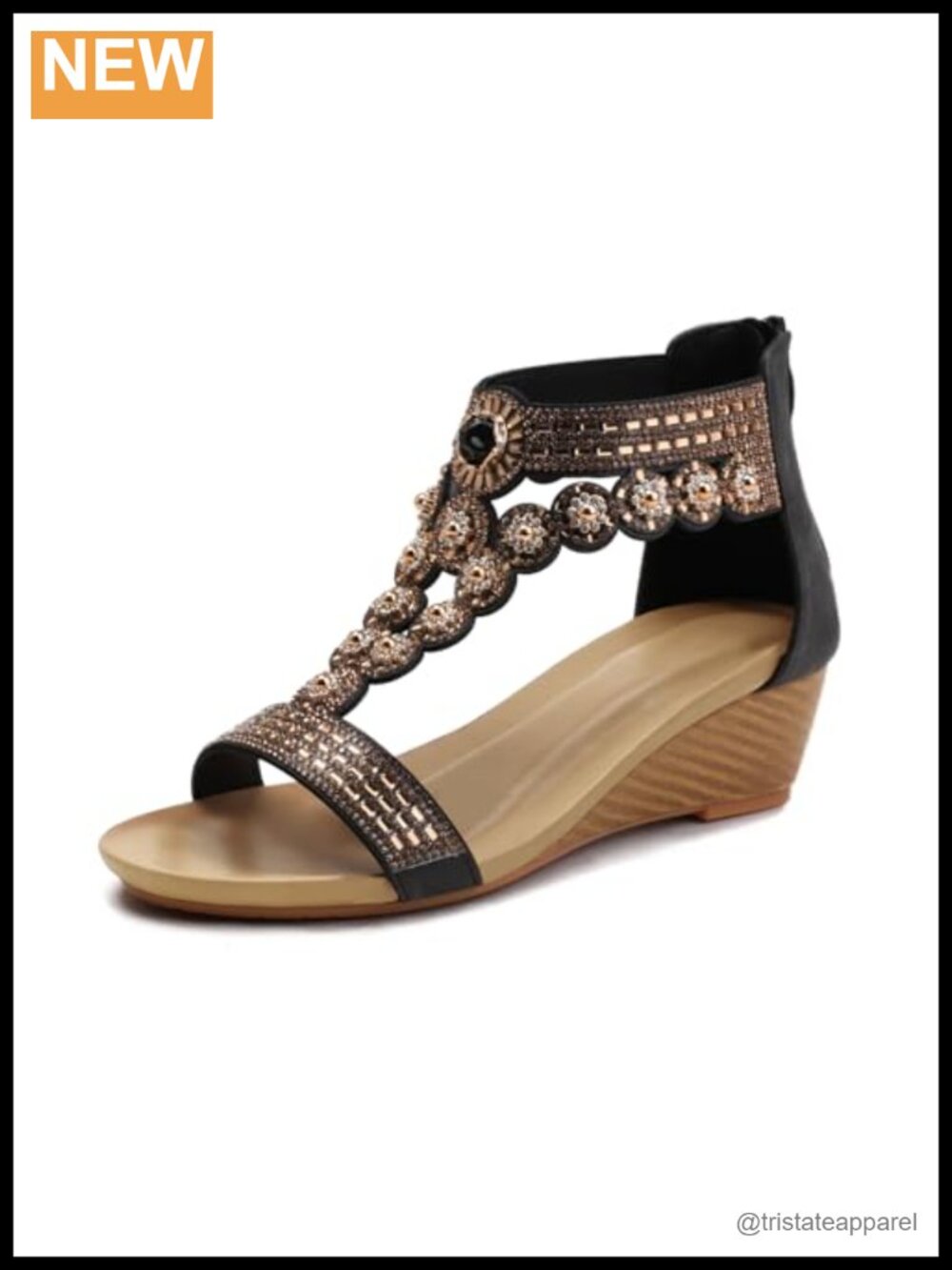 Wedges Sandals for Women Rhinestone Open Toe Ankle Strap Zip Semi Formal